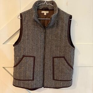 Wishlist Brown & White Herringbone Satin Lined Zip Up Vest Pockets Large/Medium